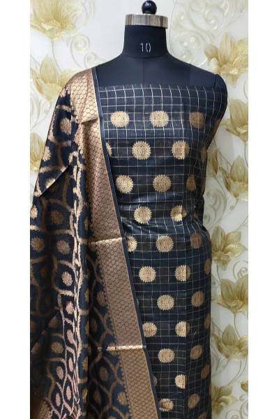 All Over Banarasi Butta Weaving Black Silk Suit Fabric Set (KR878)